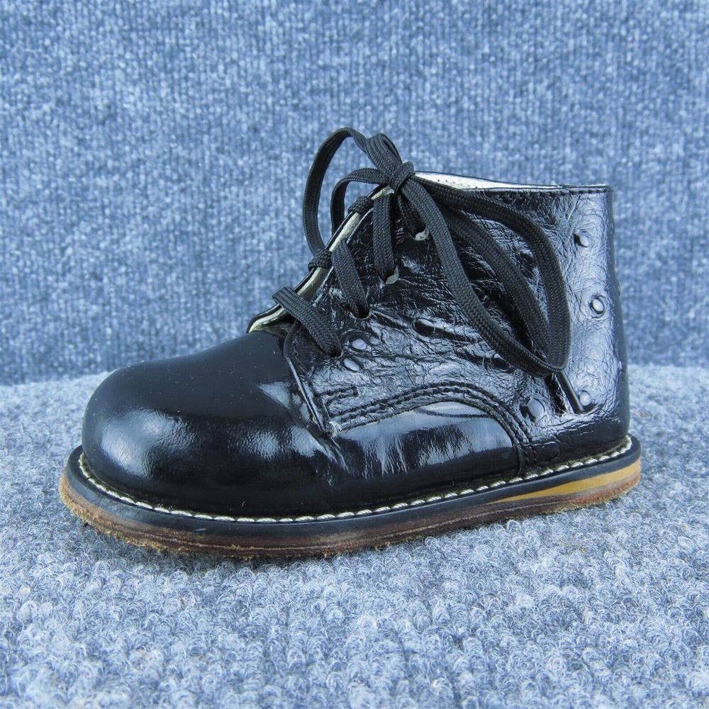 Josmo Walker Boys Chukka‎ Shoes Black Leather Lace Up Size T 4.5 Medium
